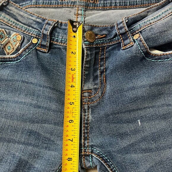 Rock & Roll Denim Embroidered Rival Low Rise Western Bootcut Jeans - Picture 10 of 16